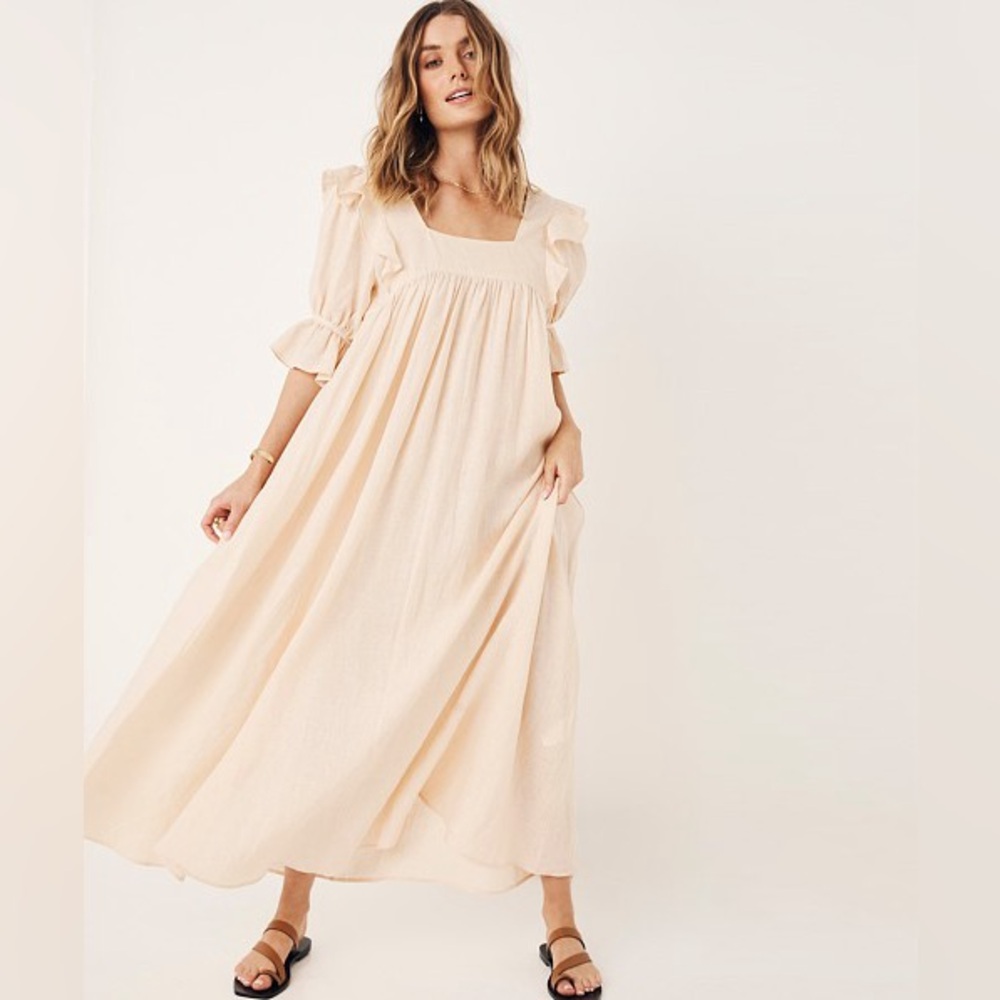 Spell Mae Linen Gown Pale Pink